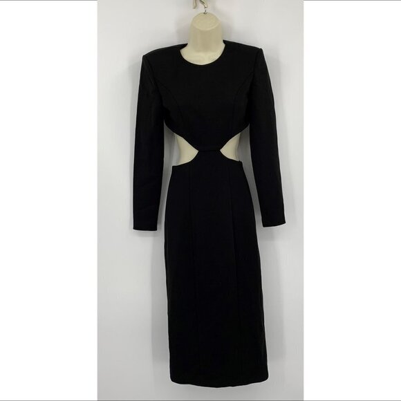 Misha Kora dress black cut-out midi sexy sheath stretch straight keyhole 0